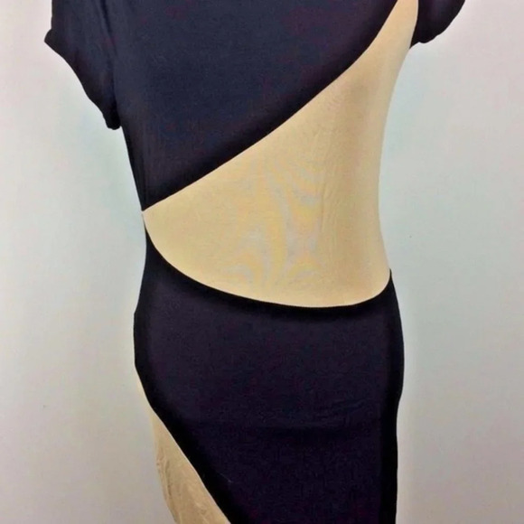 Bebe Black and Beige Tan ZigZag ColorBlock Dress M - Picture 5 of 6